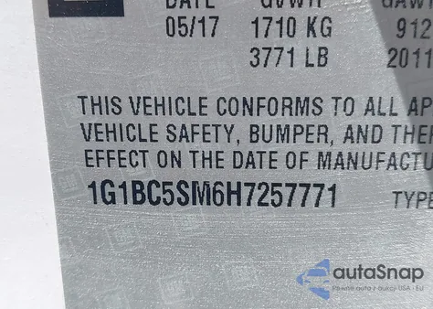 2017 Chevrolet Cruze Ls Auto from USA, damaged, VIN 1G1BC5SM6H7257771